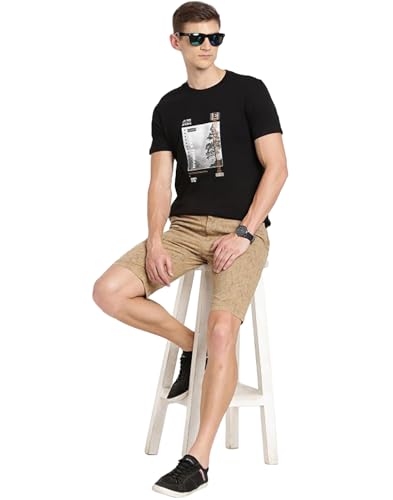 Indian Terrain Men Printed Cotton Shorts Khaki