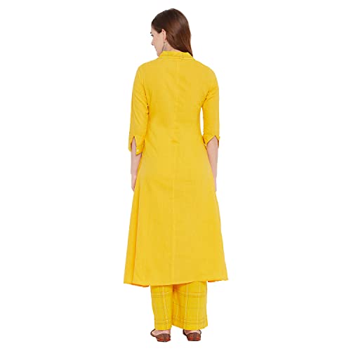 Rangavali Kurti Palazzo Set for Women | Readymade Straight Salwar Suit | Mangalgiri Cotton Straight Kurta for Womens | Printed Kurta with Printed Plazzo | 2 Pcs Set | L, 36 Yellow