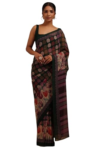 Soch Womens Green Georgette Geometric Print Saree