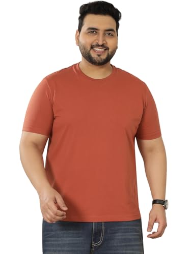 JOHN PRIDE Plus Size Men Regular Fit Solid Short Sleeves Rust Round Neck T-Shirt (JPTSR3501T_7XL_Rust)