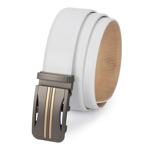 GIL Genuine Leather |Autolock Belt|Branded Buckle|White color Formal| Casual|No Hole Belt|Wrinkle Free Belts for Men Pack of 1 (34) 35mm