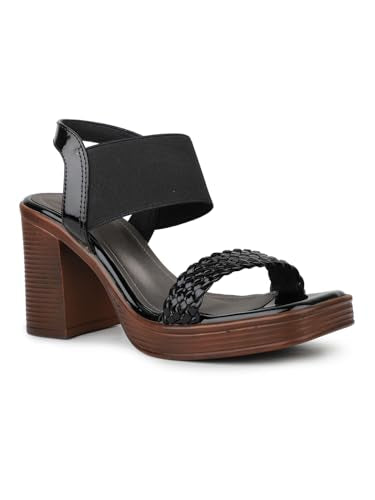 Inc.5 Women Black Party And Club Wear Textured Square Heeled Sandals Euro-39