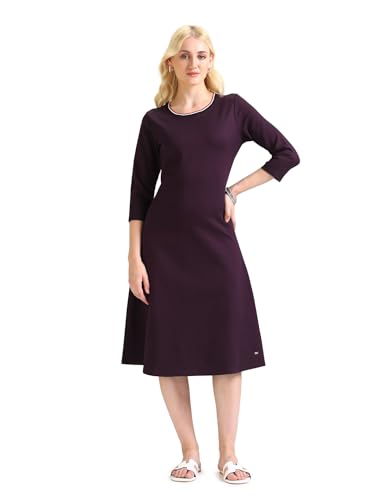 U.S. POLO ASSN. Women's Polyester A-Line Midi Casual Dress (UWSS24DRS107_Wine