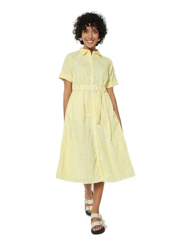 Max Women Printed Shirt Dress (Yellow_XS)