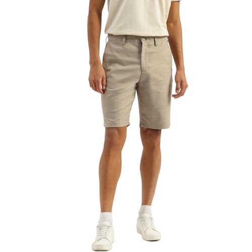 United Colors of Benetton Solid Comfort Fit Chambray Slub Shorts (Size: 34)-25P4COST1046I901