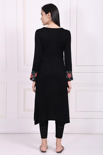 W for Woman Black Embroidered A-Line Acrylic Kurta (W13440-223871-M)