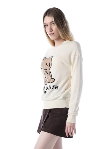 ONLY Women's Typography Regular Fit White Sweater