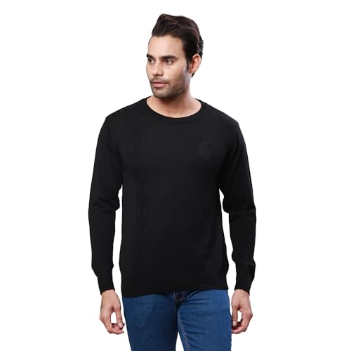 Raymond Men's Regular Fit Acrylic Wool Blend Full Sleeve Round Neck Structure Pattern Black Casual Sweater (Size: 2XL)-RMWX01233-K8
