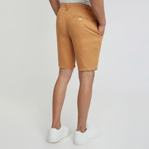 Raymond Men's Solid Pattern Slim Fit Pure Linen Flat Front Casual Shorts (Size: 40)-RCHE00139-Y6 Dark Yellow