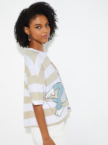 Max URB_N Women Tom & Jerry Boxy Fit T-Shirt (Beige_L)
