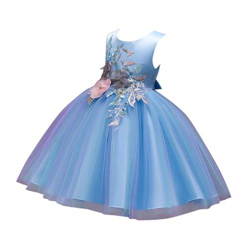 Hopscotch Girls Sleeveless Floral Applique Party Dress In Blue Color for Ages 10-11 Years