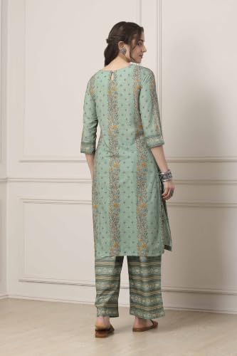 BIBA WOMEN PRINTED NARROW SALWAR KURTA DUPATTA(SKD7519E_SAGE GREEN_32)