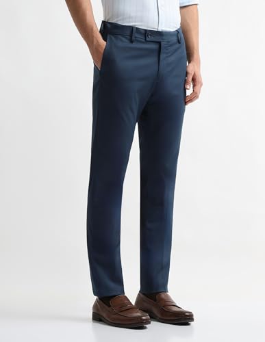 Arrow Men's Checked Dobby Trousers (ARAKTR2123_Blue_36)