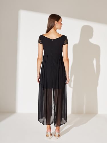 Miss Chase Women's Embellished Fit & Flare Maxi Dress (MCAW25D85-77-62-02, Black, XS)