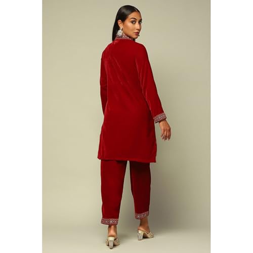Rangriti Women's Poly Velvet Kurta Set (WNTRWR20383AW24RED_Red