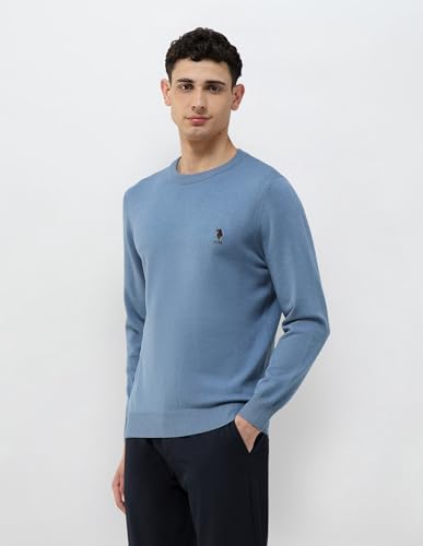 U.S.Polo Association Men's Solid Regular Fit Sweater Blue