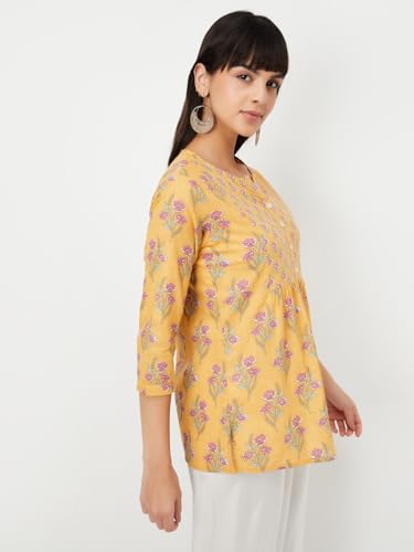Max Women Floral Print A-line Kurti(Yellow_L)