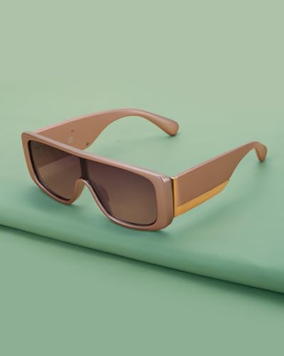 Carlton London Pink and Gold Toned with Blue Polarised Lens Shield Sunglass for women