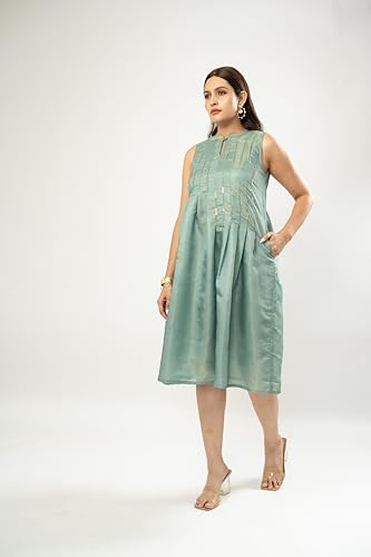 MIORAH Ethnic Dress for Women & Girls, Traditional Zari Tissue One-Piece Dress for Women’s, Stylish Half Dress for Parties, Functions and Festivals, Mini Dress (Colour- Powder Blue, Size- 2XL)