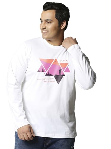 Bewakoof Men's Graphic Print Regular Fit Full Sleeve Round Neck Cotton Plus Size T-Shirt_694246_White_6XL