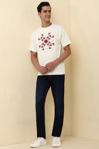 Men White Print Crew Neck T-Shirt