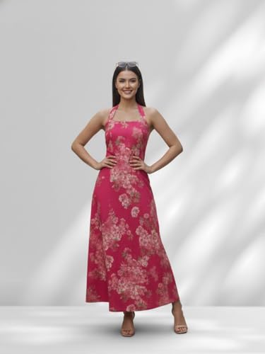 Varanga Women Trendy Cotton Maxi Dress Magenta