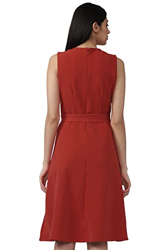 Van Heusen Women's Polyester Classic Knee-Length Dress (VWDRFRGPO74872_Red