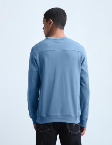 Flying Machine Men's Solid Regular Fit Sweatshirt (FMSWS3213_Blue_L)