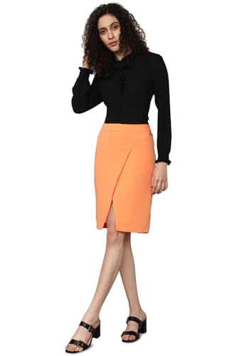 Allen Solly Women Polyester Western Knee Length Skirt Peach,Small
