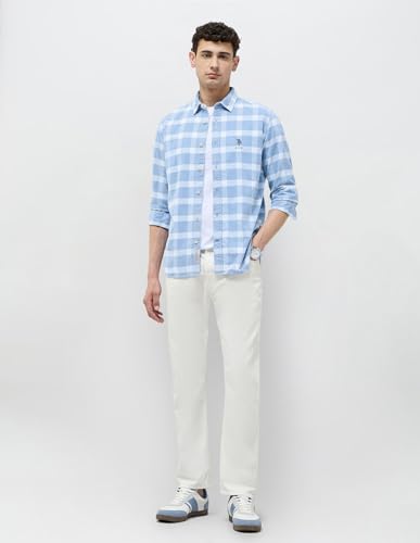 U.S. Polo Assn. Denim Co. Men's Checkered Slim Fit Shirt (UDSHT1949_Light Indigo