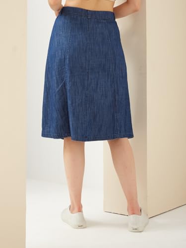 Latin Quarters Women Blue Denim Knee Length A-line Solid Casual Skirt_L