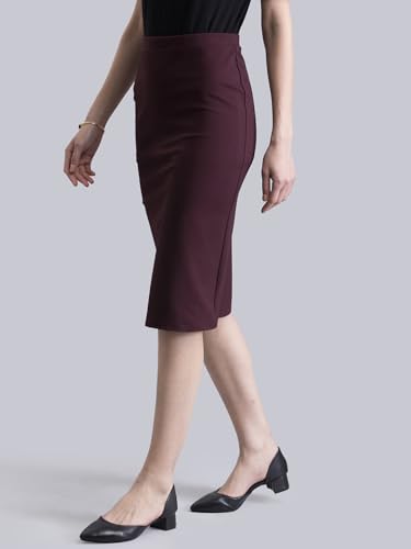 FableStreet Women's Viscose Rayon Elasticated Knitted Pencil Knee Length Skirt (Maroon) (32) (KNSK062MRON-32)