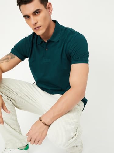 Max Men Textured Polo T-Shirt(Teal_L)
