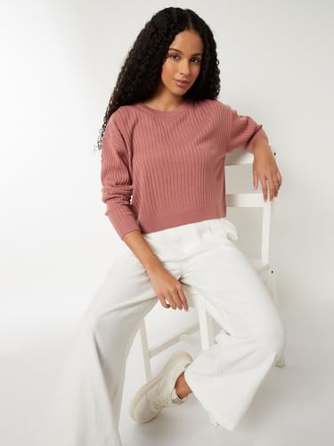 Max Women Ribbed Sweater (Pink_XL)
