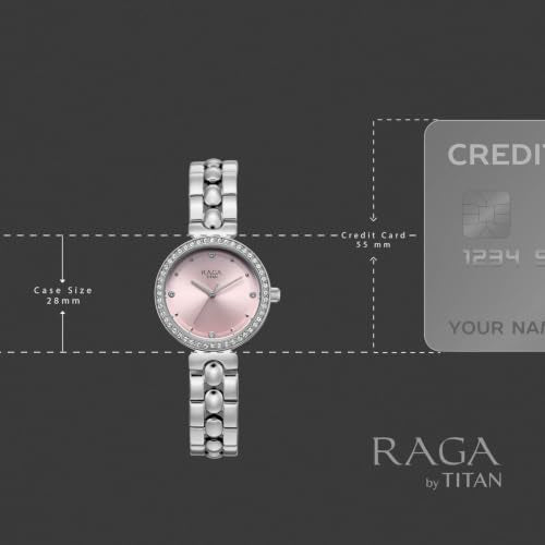 Titan Raga Showstopper 5.0 Quartz 3 Hands Round Pink Dial, Silver Strap Watch for Women - 95459SM01
