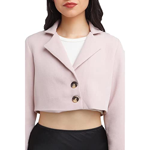Zink London Women's Pink Solid Cropped Blazer