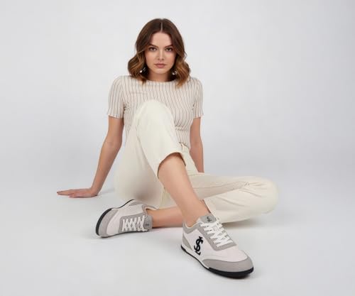 LOUIS STITCH Women’s Grey and White Casual Lightweight Sneakers | Ortholite Cushioned Comfort | Dual-Color TPR Sole | Lightweight & Comfortable Casual Lace-Up Shoes | LSD-SNK-NBL-GYWH | UK-8