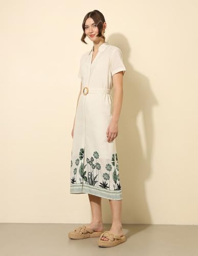 U.S. POLO ASSN. Floral Printed Midi Shirt Dress (UWSS25DRS159_White_XL)