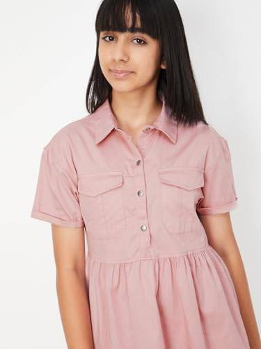 Max Girl's Cotton A-Line Midi Dress (S25EDR04_Pink