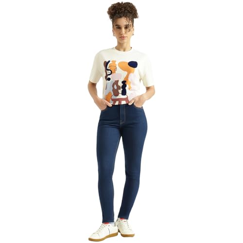 United Colors of Benetton Solid Skinny Fit High Waist Jeans (Size: 24) - 26P4DENIM125I901 Blue