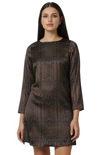 Women Black Print Thigh-Length Party Dress