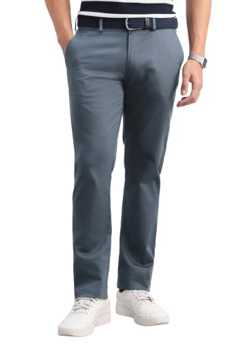 Men Blue Textured Casual Trousers