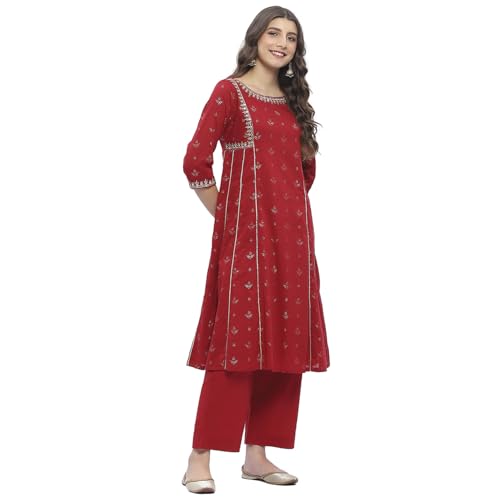 BIBA Women's Red Cotton Kalidar Kurta Sets_38