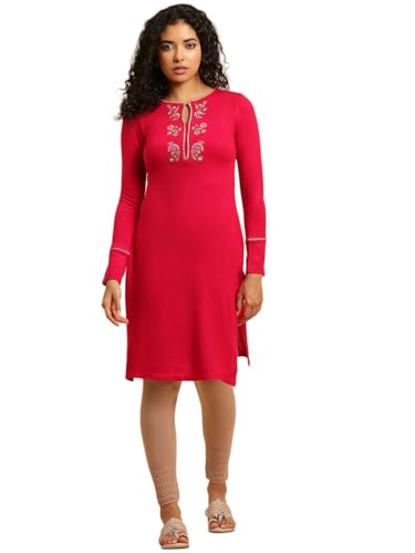 W for Woman Blue Flared Booti Printed Winter Kurta (Size: L)-24NOW10354-122960