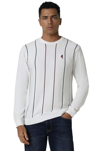 Van Heusen Men White Stripe Crew Neck Sweater