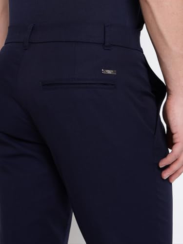 GUESS Myron Dressy Cotton Dobby Stretch Smart Blue Solid Mid Rise Regular Fit Chinos Trousers
