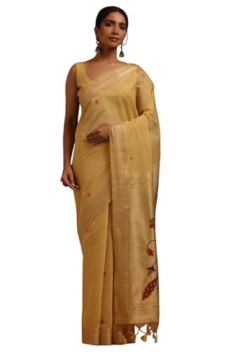 Soch Womens Yellow Chanderi Woven Design Saree