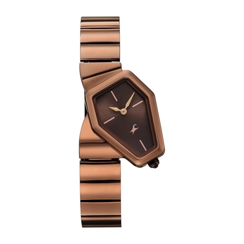 Fastrack Wild Viper-Inspired Unique Shaped Brown Dial IP Brown Stainless Steel Strap Watch for Women - 6323QM01