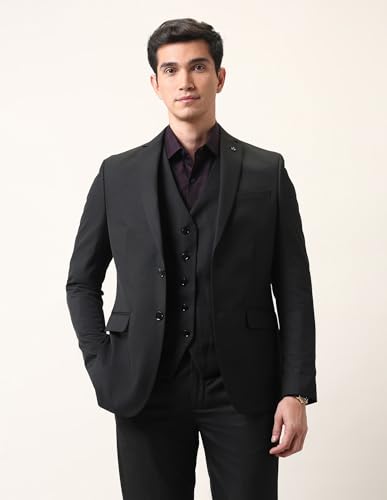 Arrow Men's Polyester Business Suit Pants Set (ARAJSU5569_Black