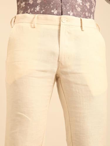 Linen Club Men's Regular Fit Solid Linen Casual Trouser | Linen Trouser for Men Beige